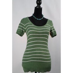 Green & White Striped Shirt Sleeve Knit‎ Top by Between Me & You Vintage Size S